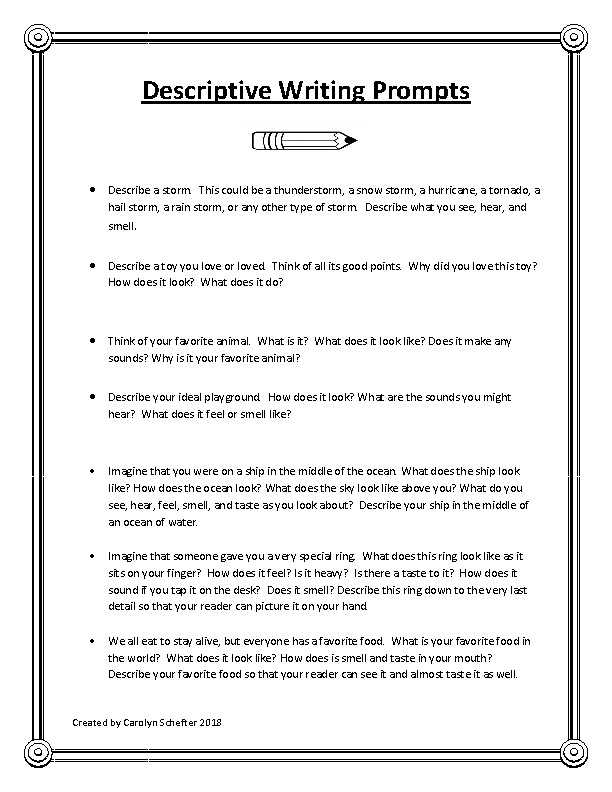 descriptive writing image prompts worksheet