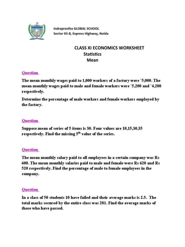 determining a missing data value given the mean worksheet