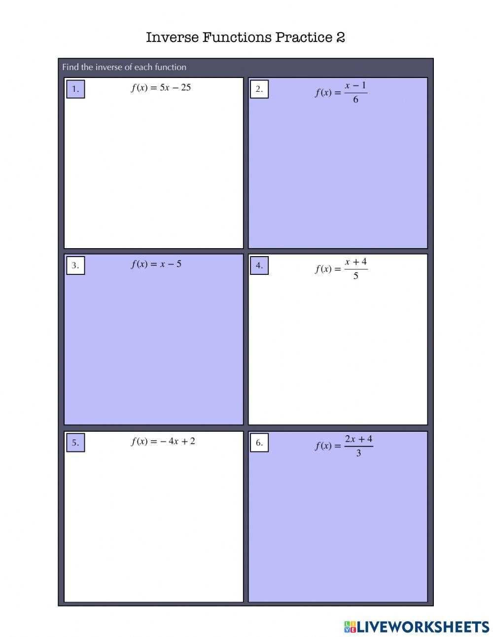 find the inverse worksheet
