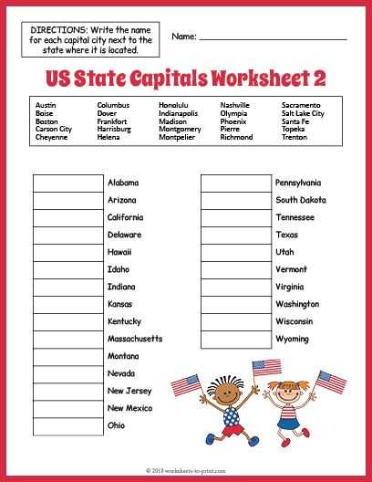 free states and capitals worksheets