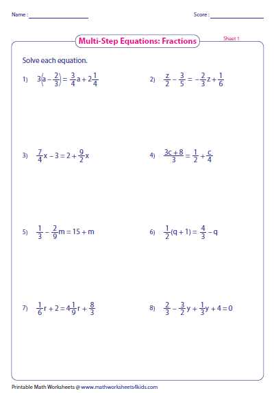 multi step equations practice worksheet
