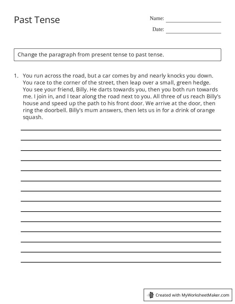 change present to past tense worksheet