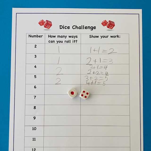 dice addition worksheet printable