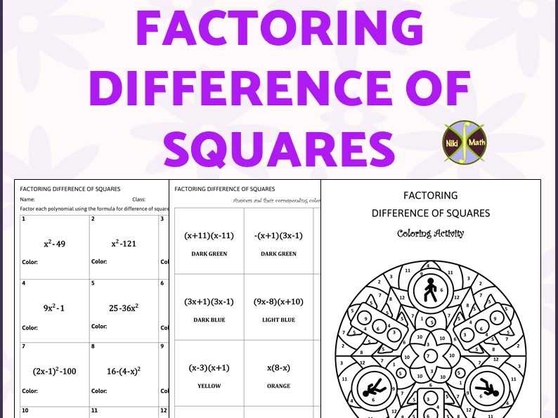 difference of squares factoring worksheet