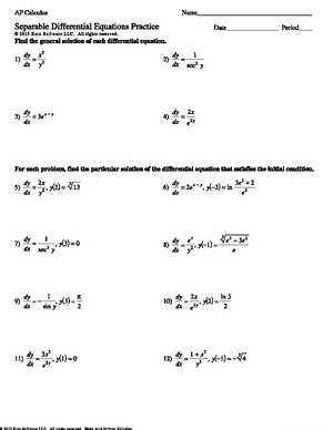 differential equations word problems worksheet