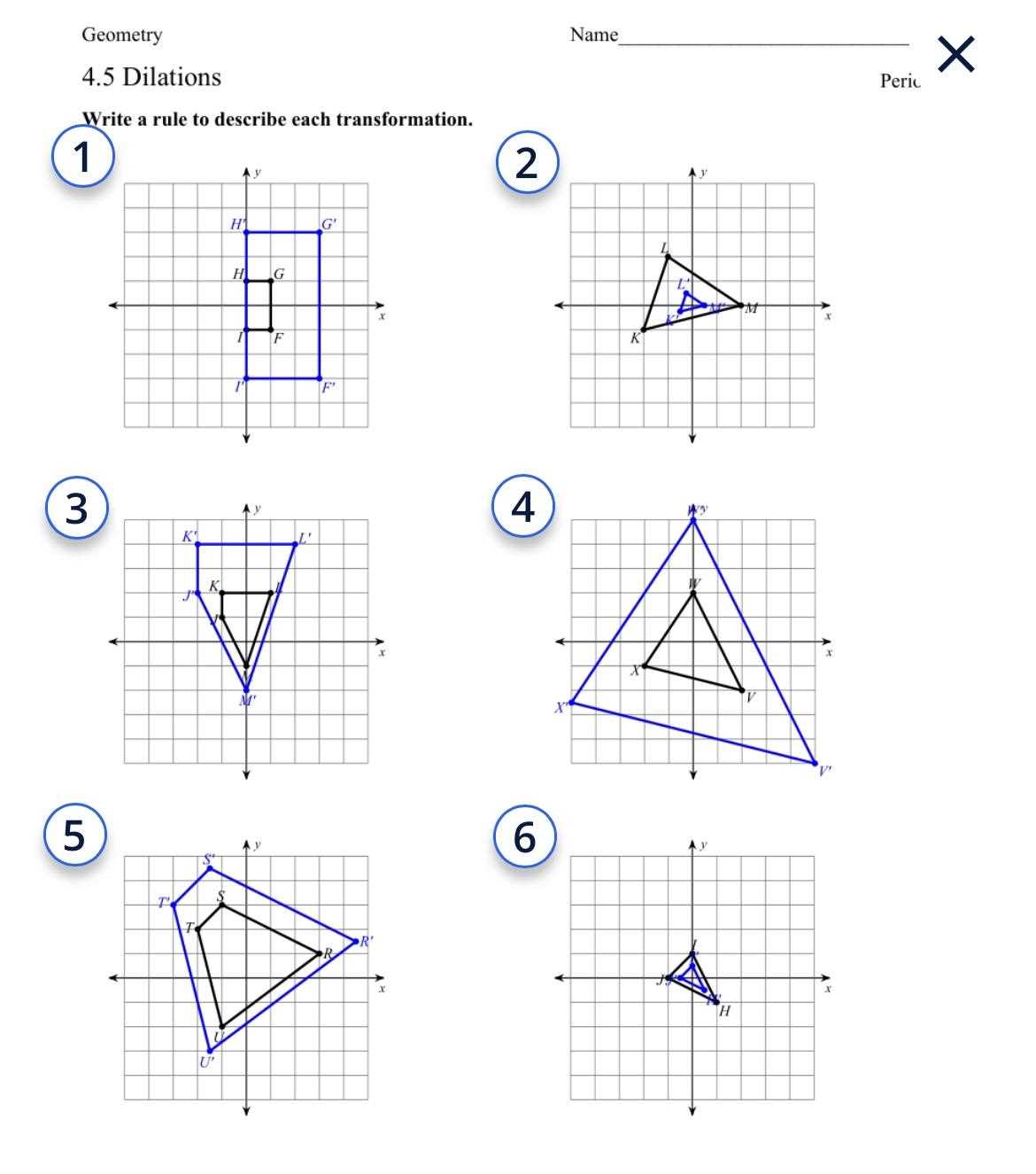 dilation math worksheet