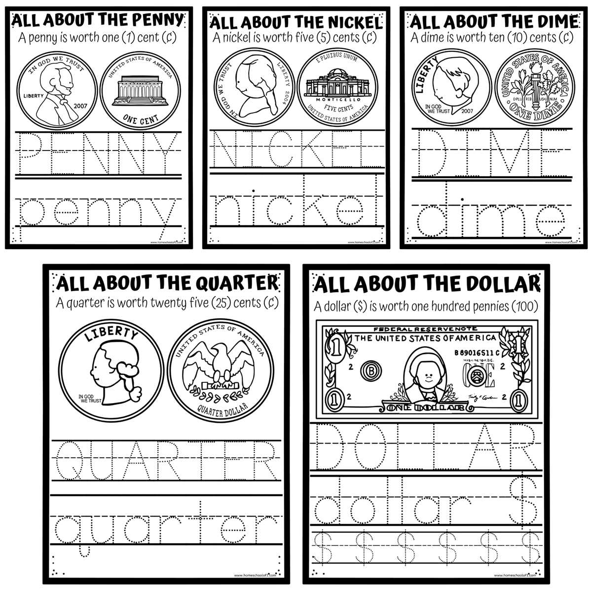 dime worksheets for kindergarten