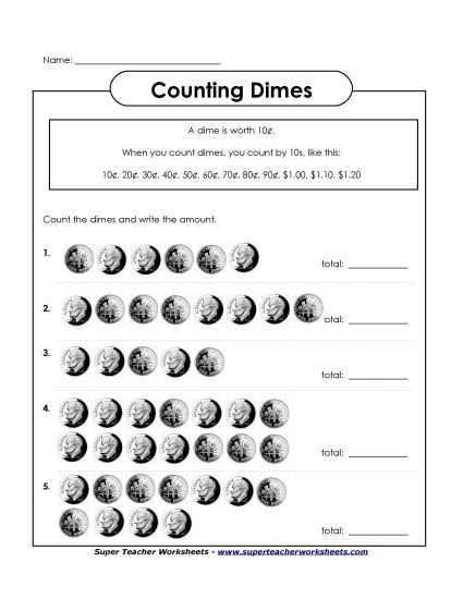 dimes worksheets kindergarten