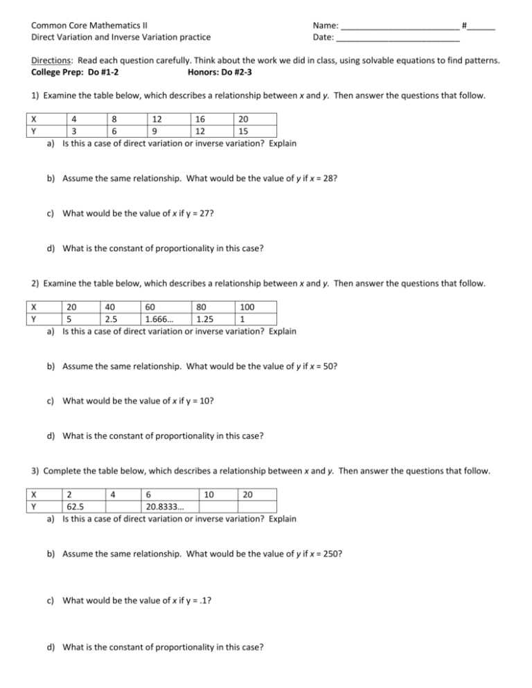 direct and indirect variation word problems worksheet