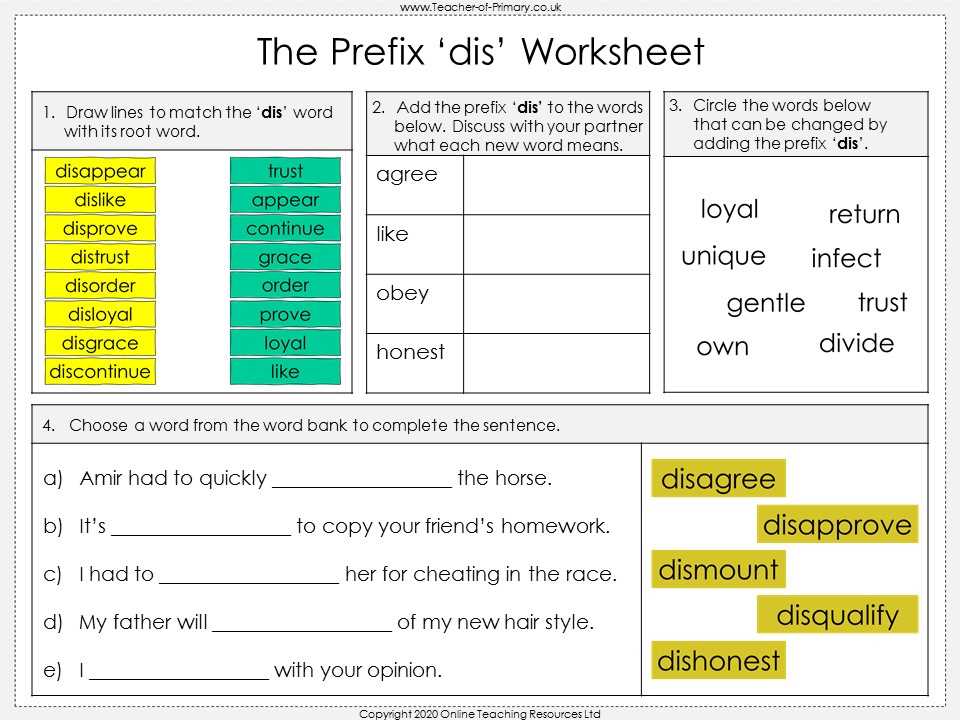 dis prefix worksheet