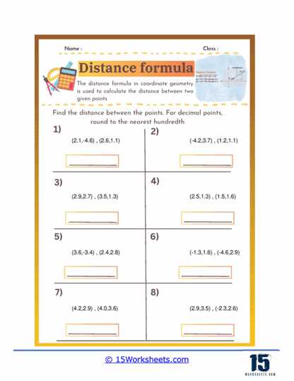distance formula worksheet 1