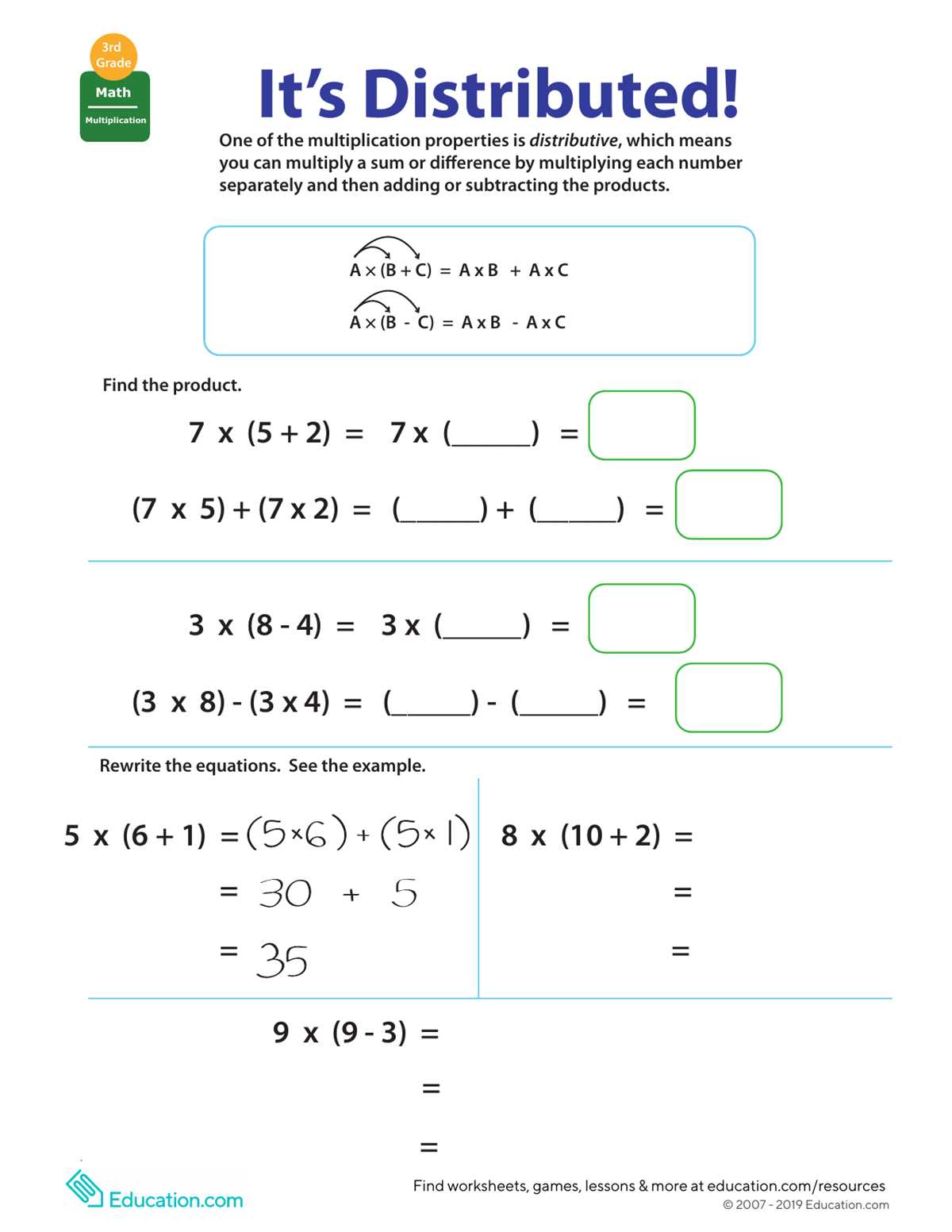 distributive multiplication worksheets