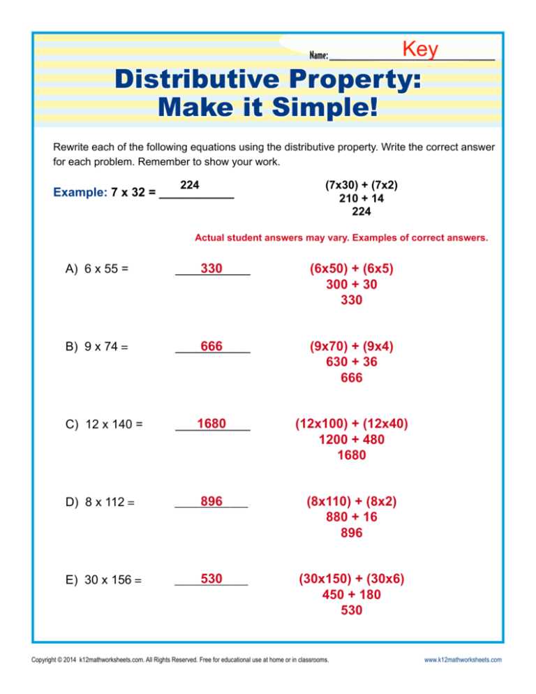 distributive property worksheet doc