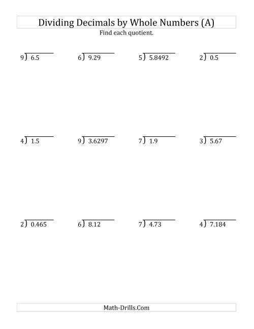 divide a whole number by a decimal worksheet