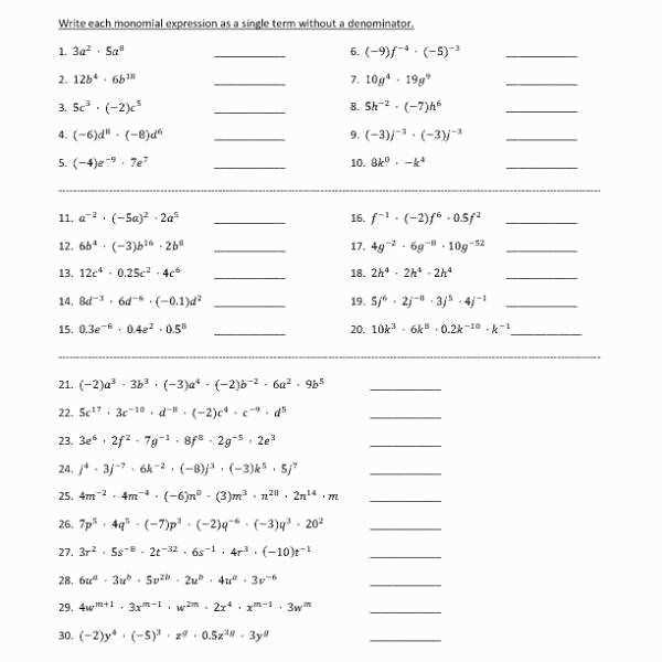 divide the polynomials by monomials worksheet