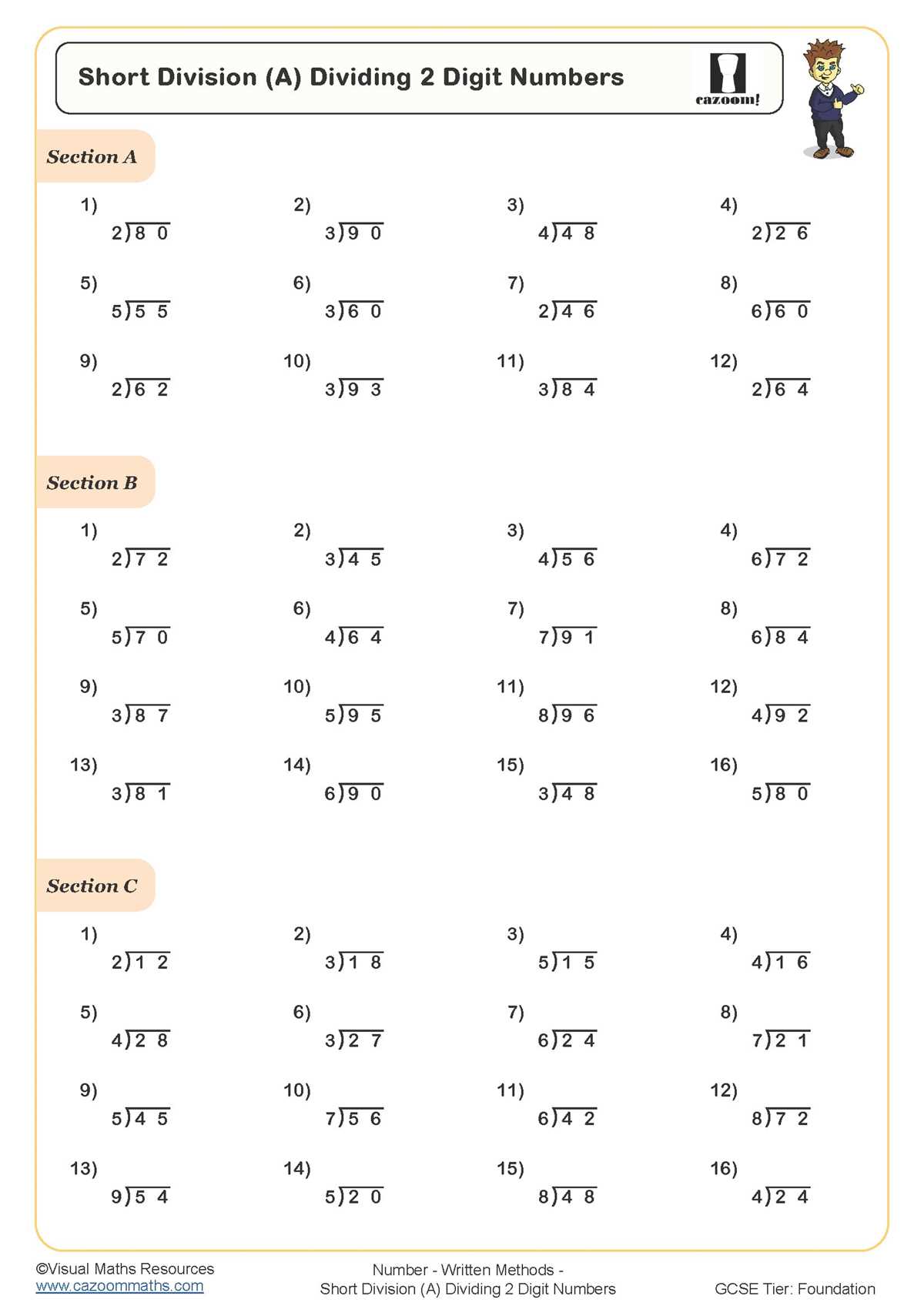 divide worksheet for class 2