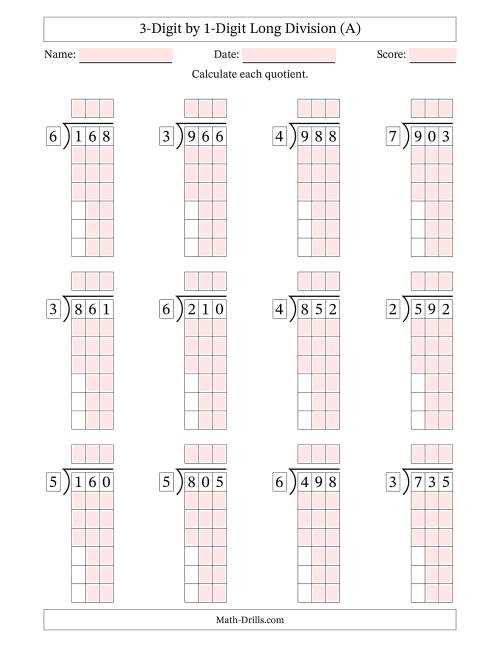 dividing 3 digit by 1 digit worksheet dividing 3 digit by 1 digit worksheet