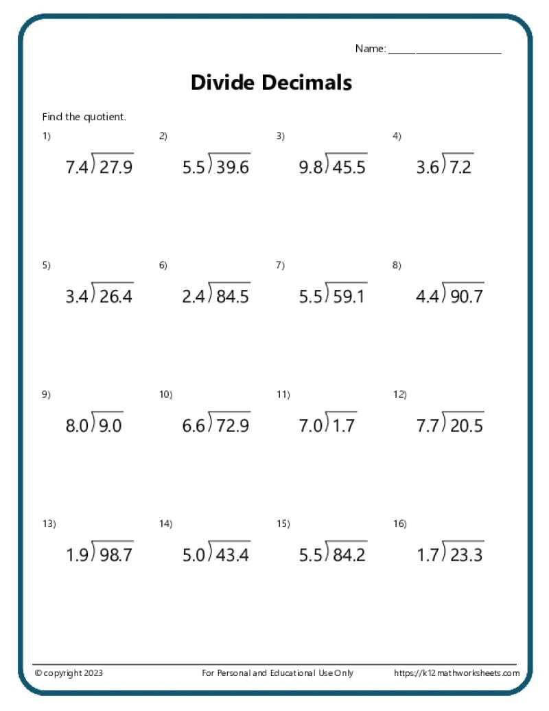 dividing by 6 worksheets