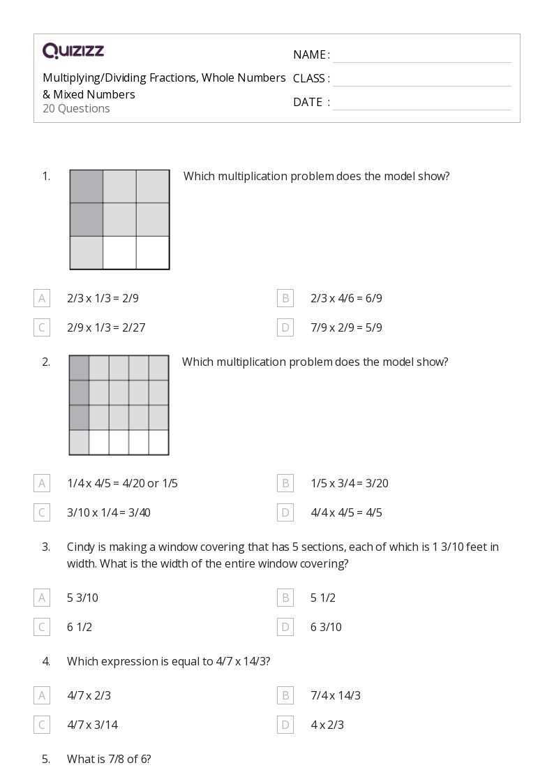 dividing fractions with whole numbers and mixed numbers worksheets