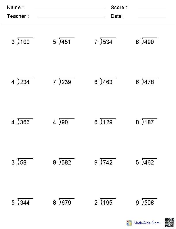 dividing worksheets