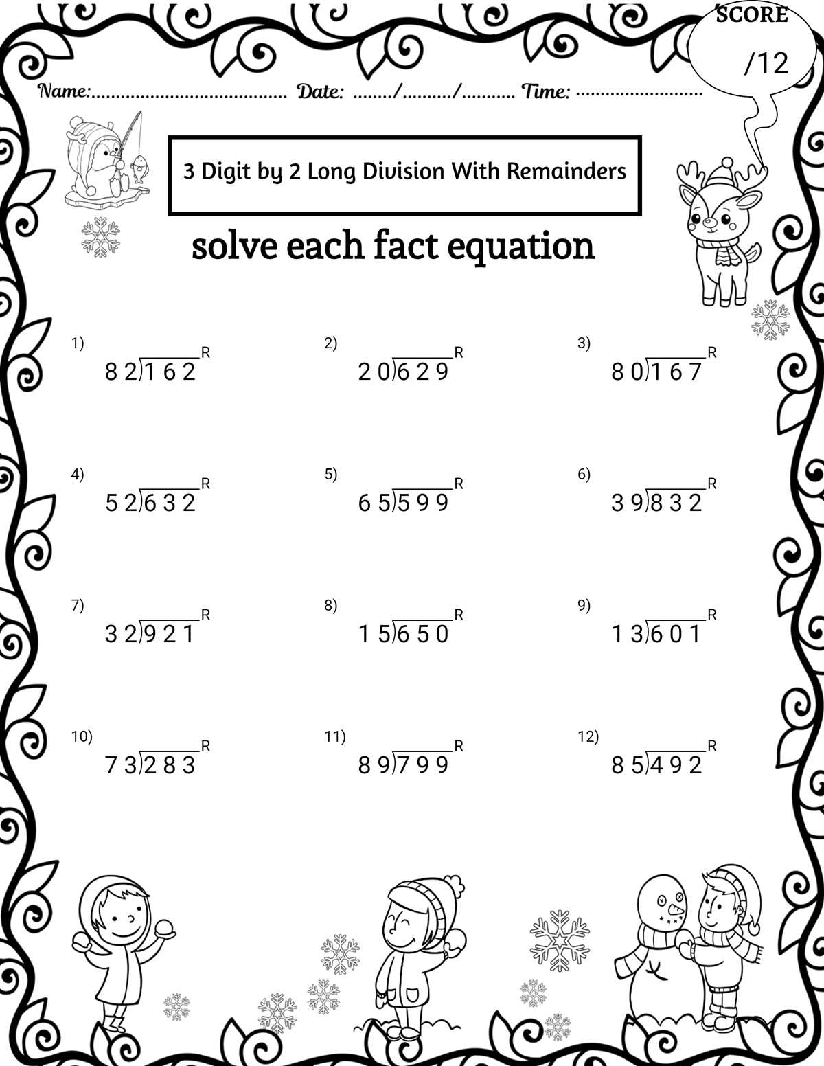 division 3 digits by 2 digits worksheets