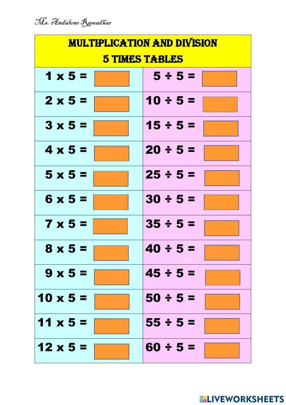division tables worksheets