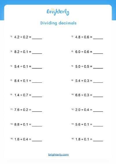 division with decimals worksheet