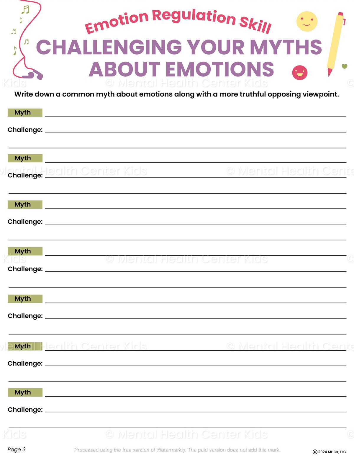 emotional regulation worksheets for teens