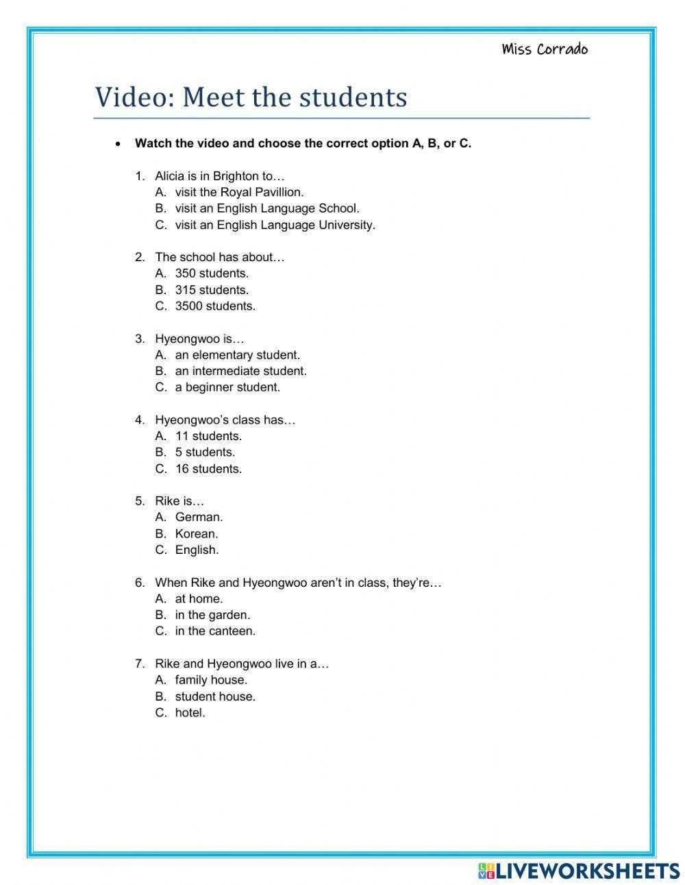 meet the student worksheet