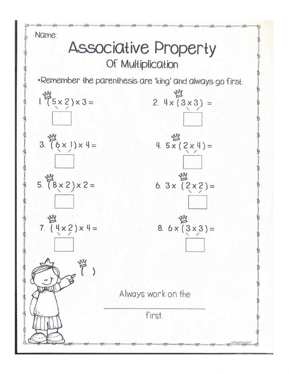 associative law worksheet