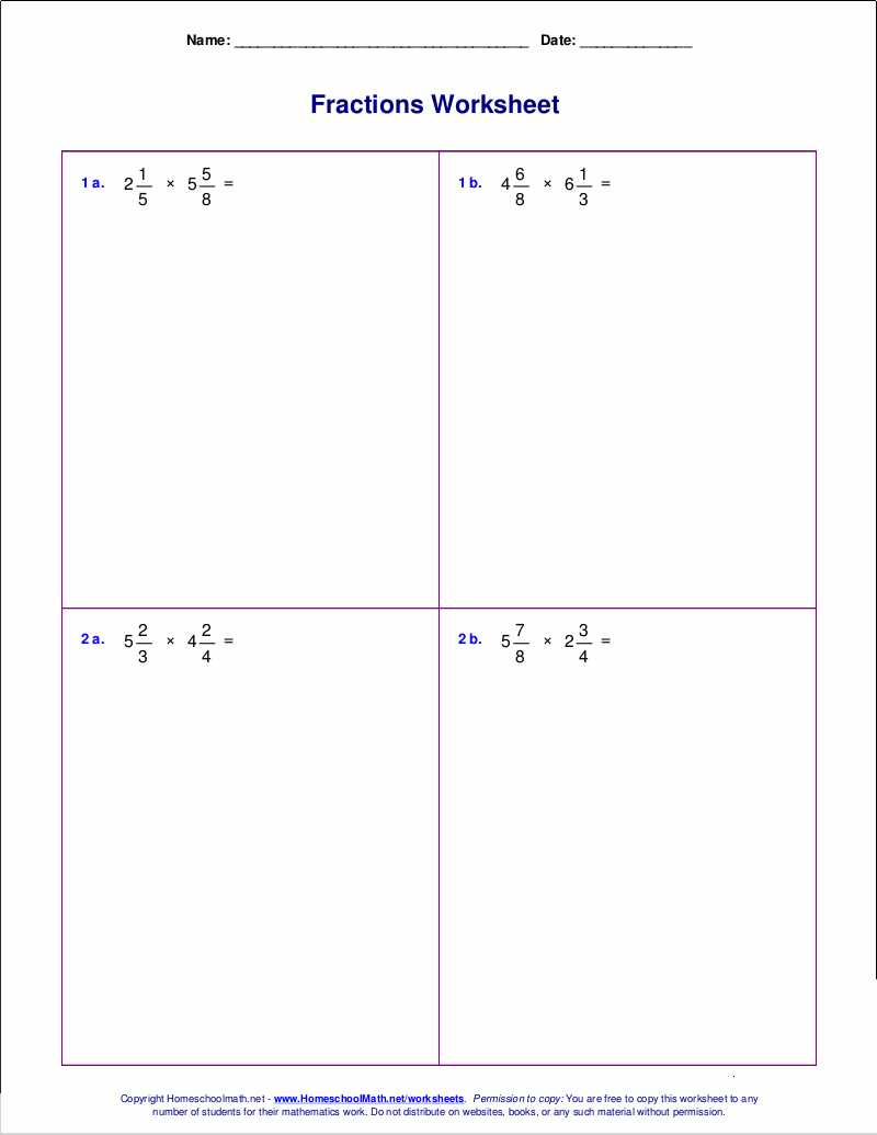 fractions multiplication worksheets