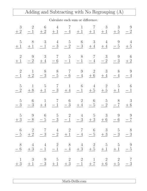 addition and subtraction with no regrouping worksheets