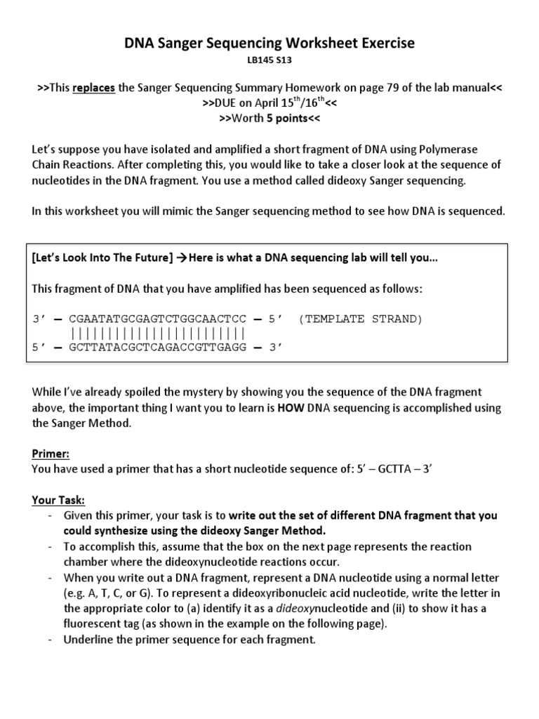 dna sanger sequencing worksheet exercise
