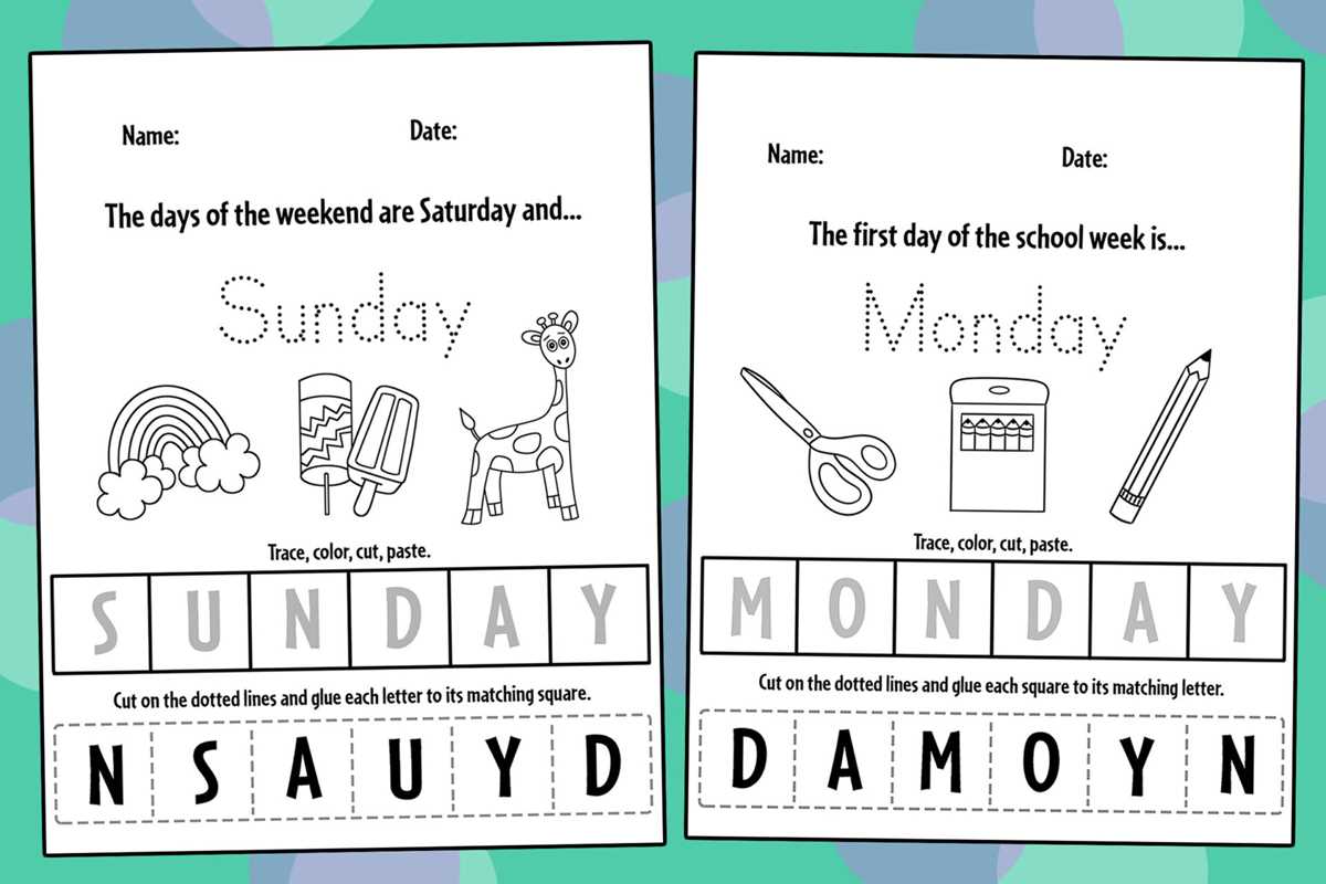 days of the week for kindergarten worksheets