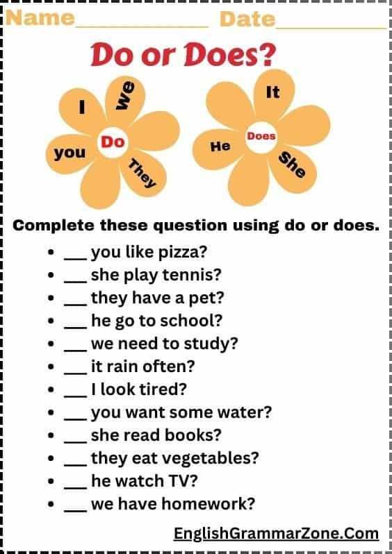 do or does questions worksheet
