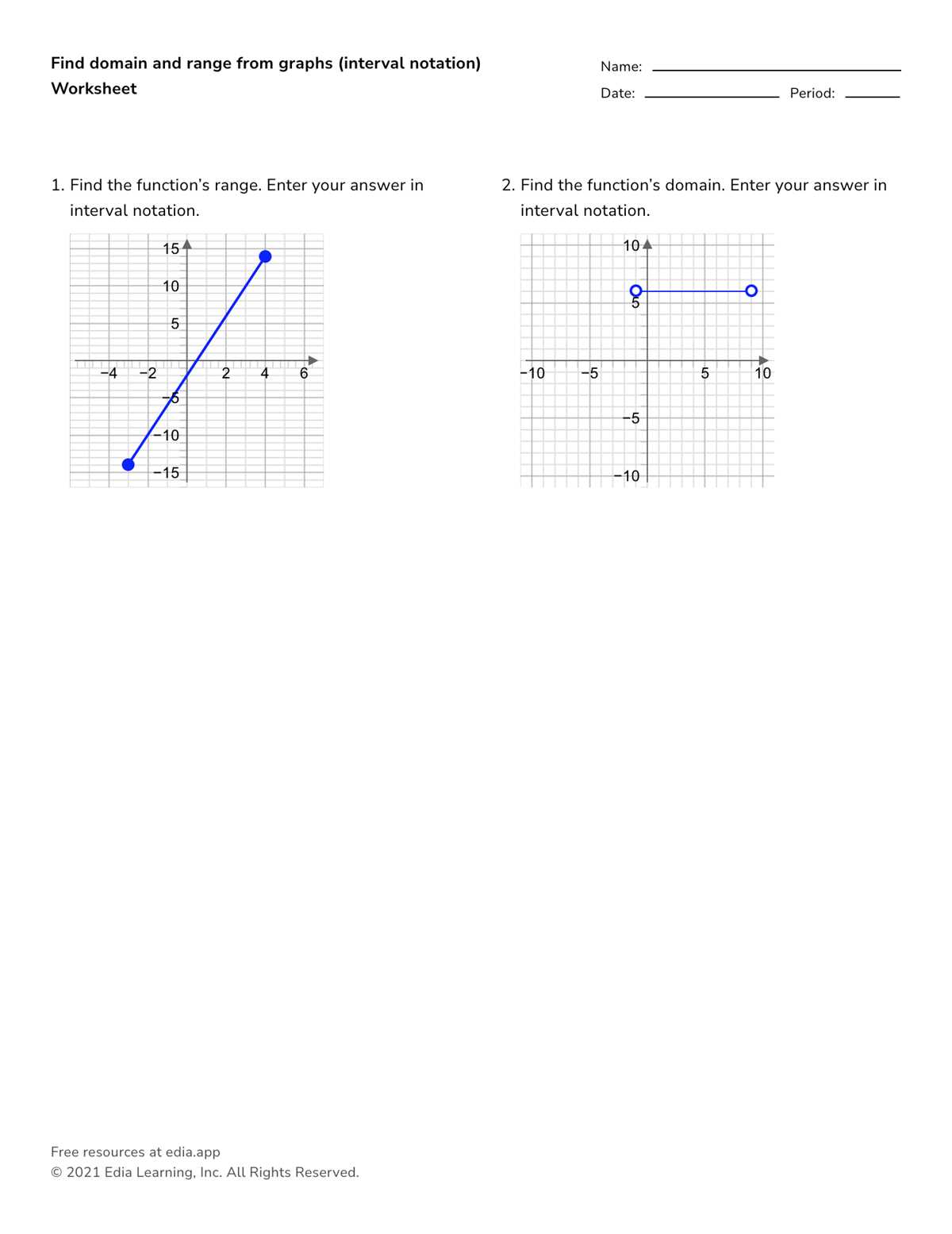 domain and range from graphs worksheet