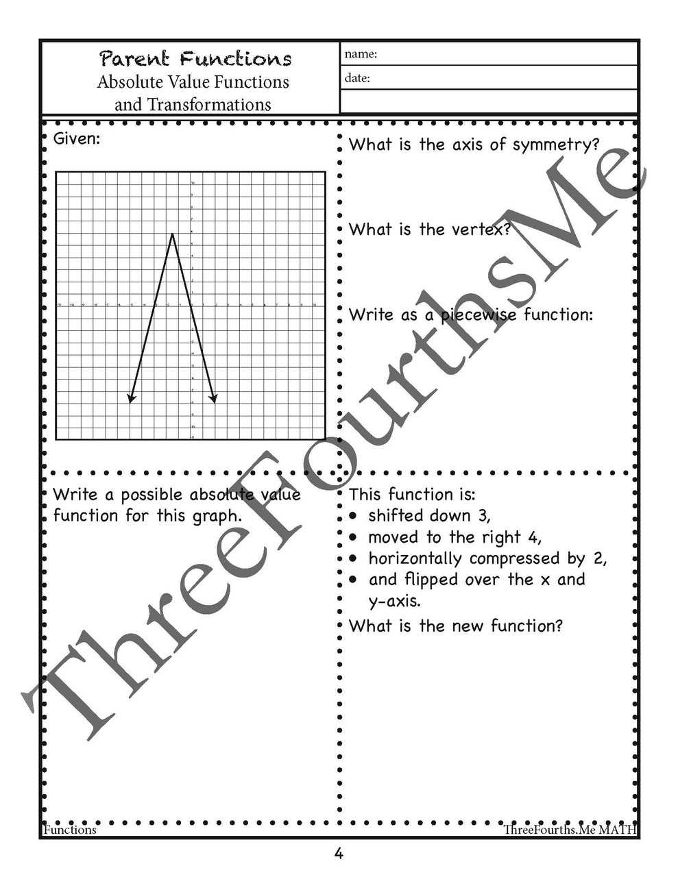 absolute value function worksheet