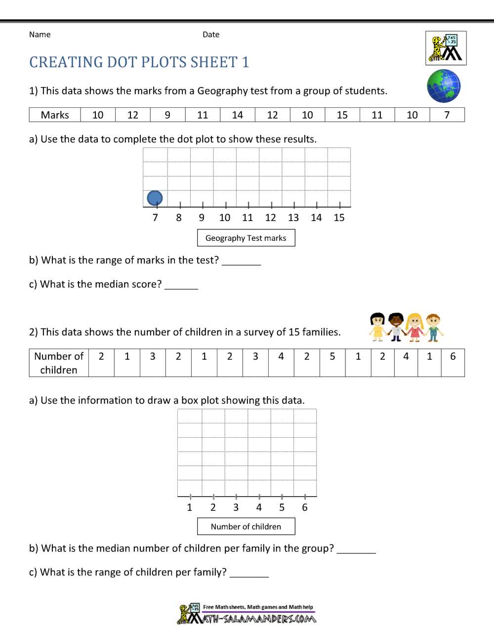 dot plot mean median mode worksheets