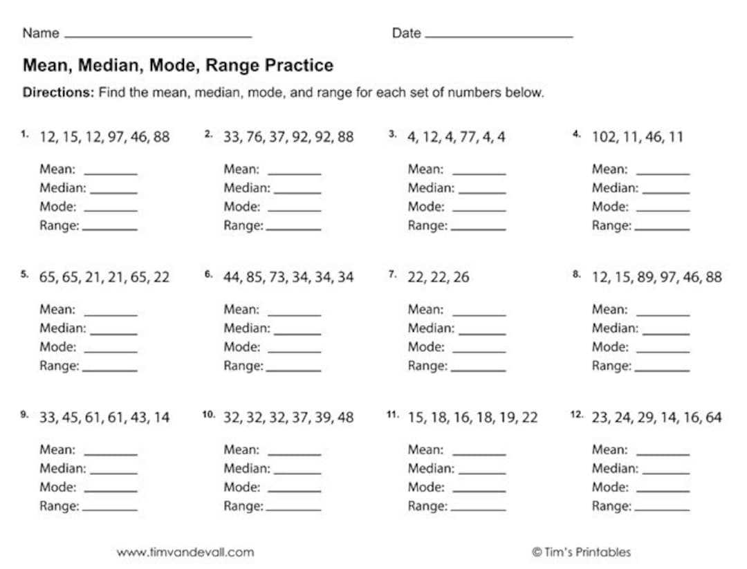 dot plot mean median mode worksheets