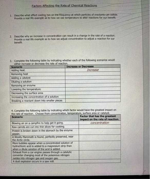 factors that affect reaction rate worksheet