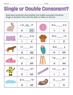 double consonant worksheets for kindergarten