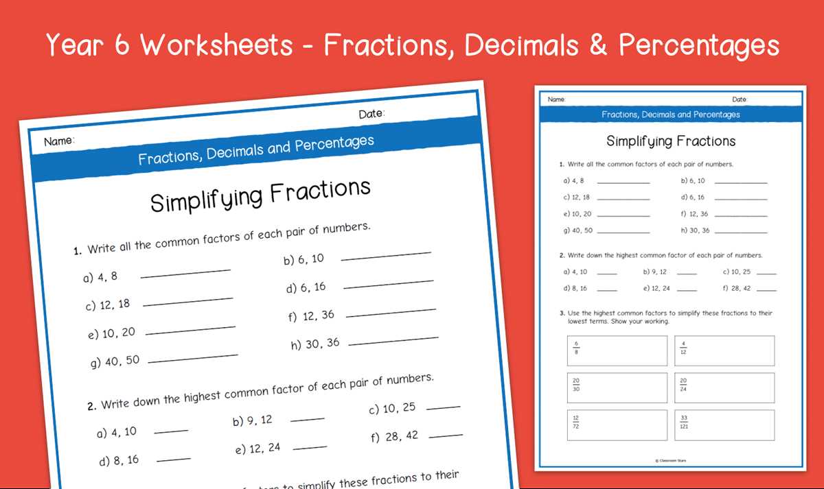 simplifying fractions worksheet