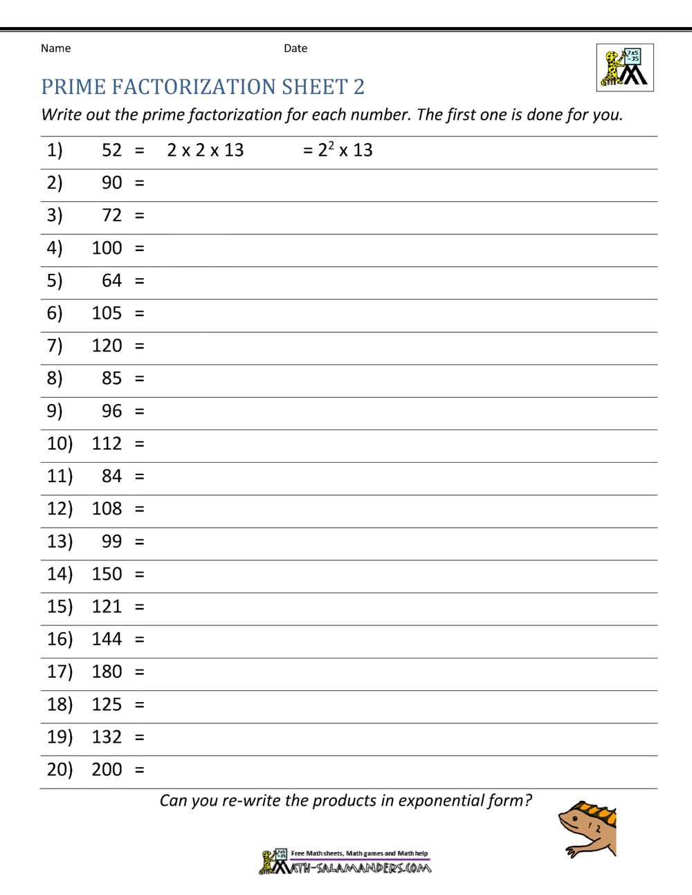 factor tree worksheet for class 5