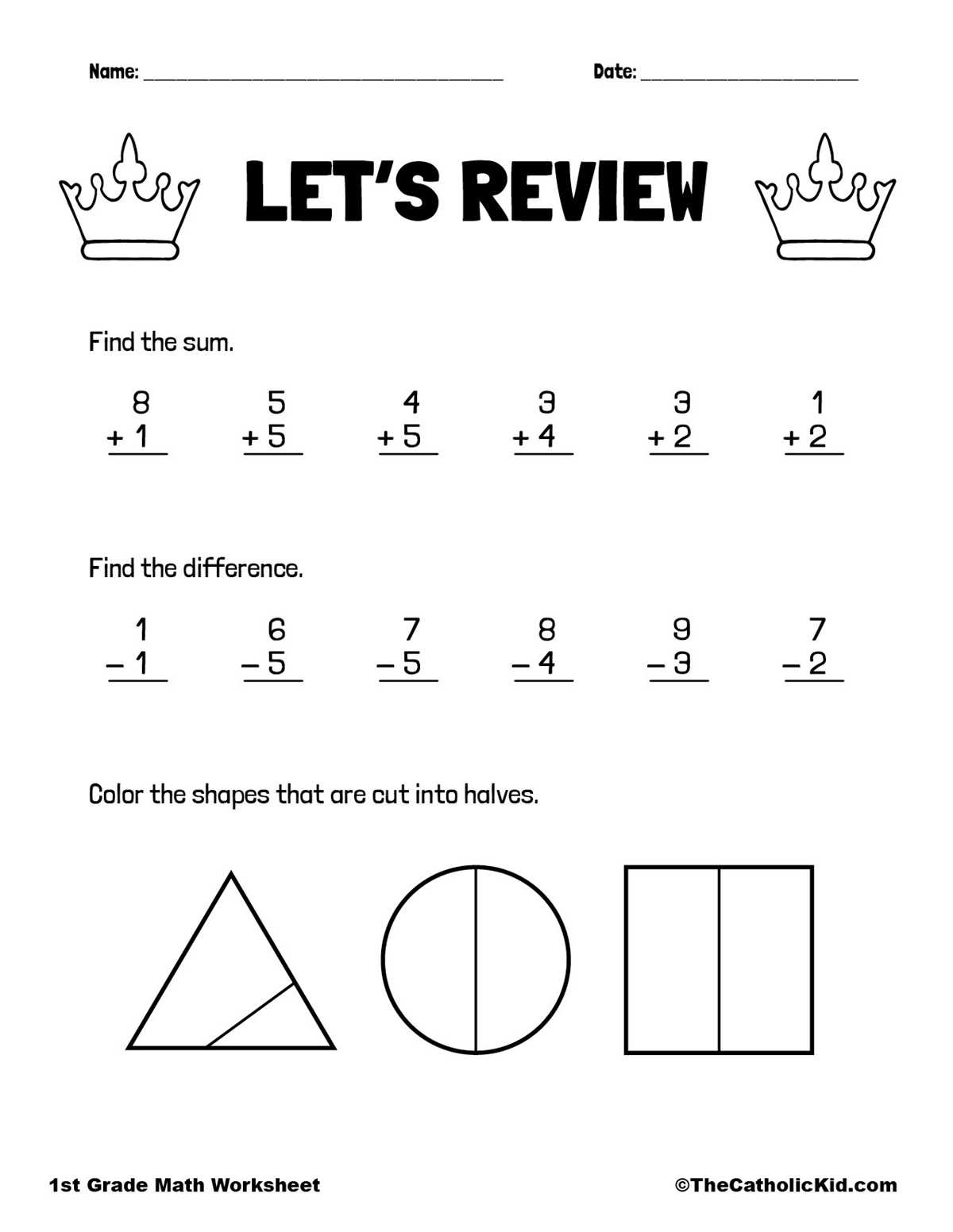 addition and subtraction 1st grade worksheets