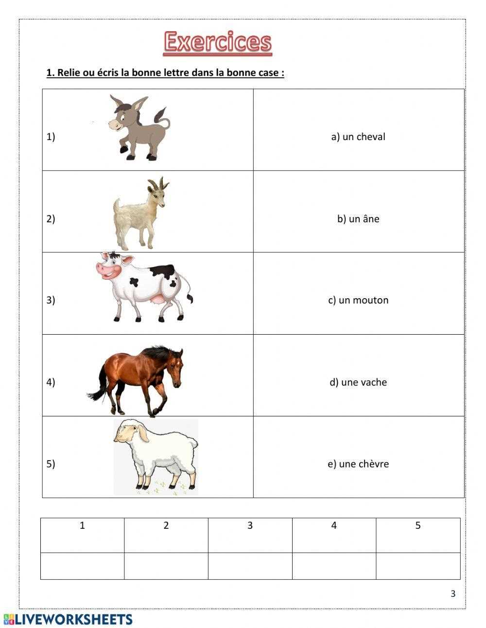 farm animals in french worksheets