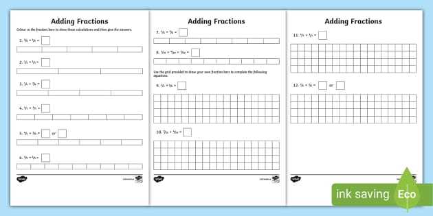 adding fractions with unlike denominators using area models worksheets