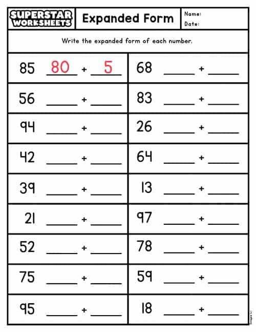 expanded number form worksheets
