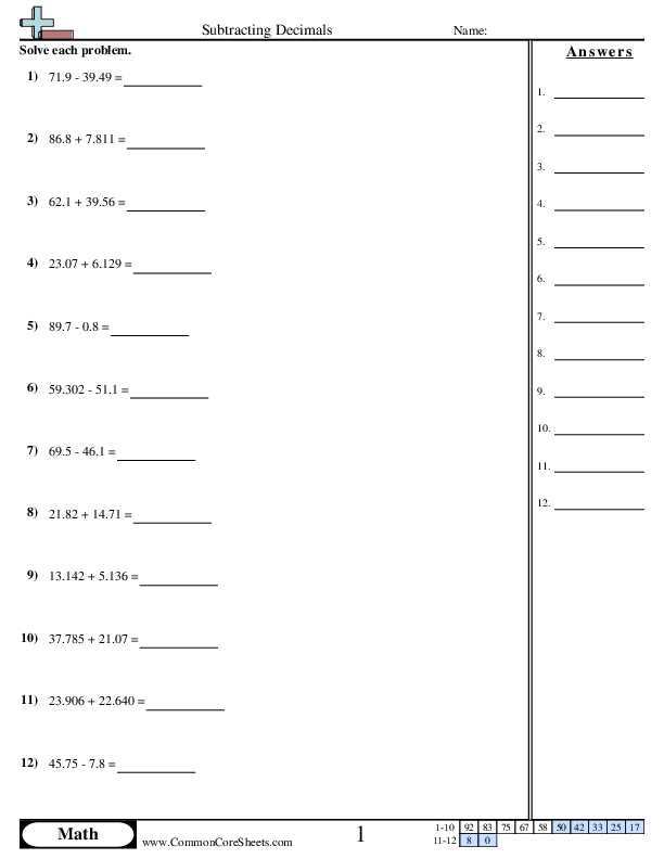 adding and subtracting positive and negative decimals worksheets