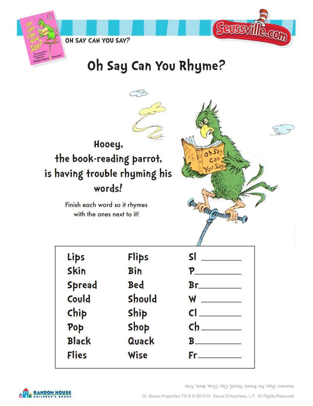 dr seuss worksheets free