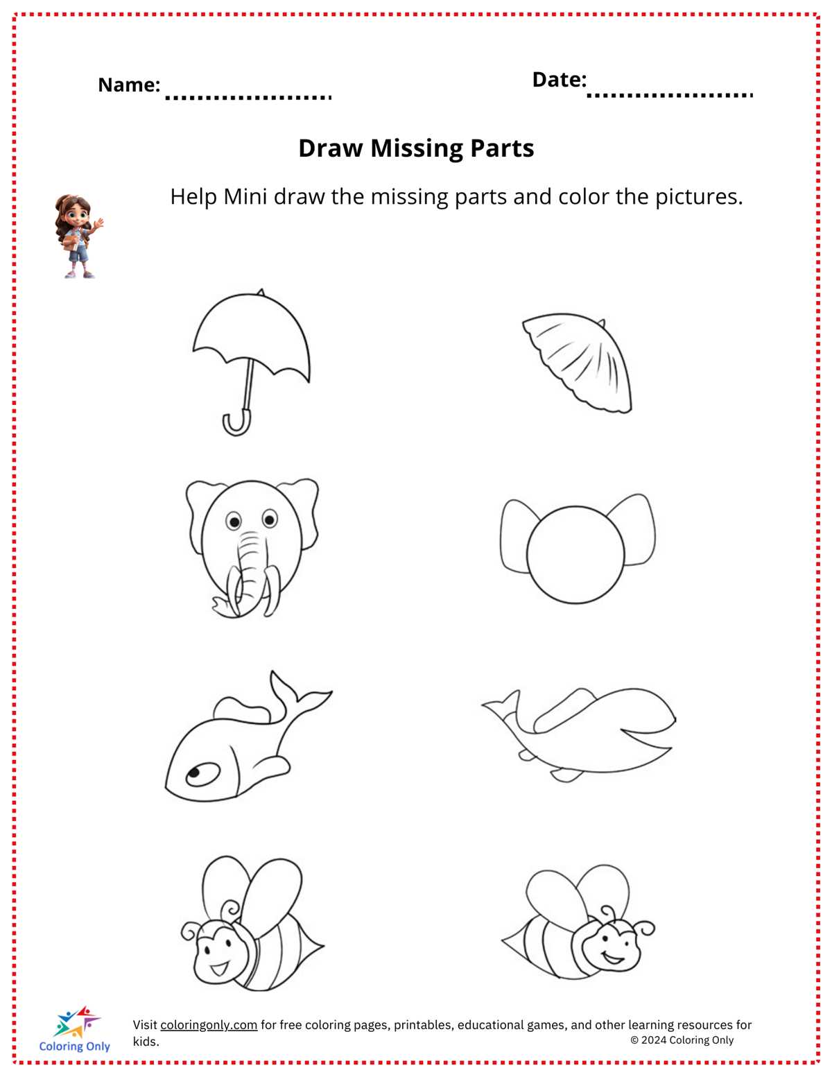 draw missing parts worksheet